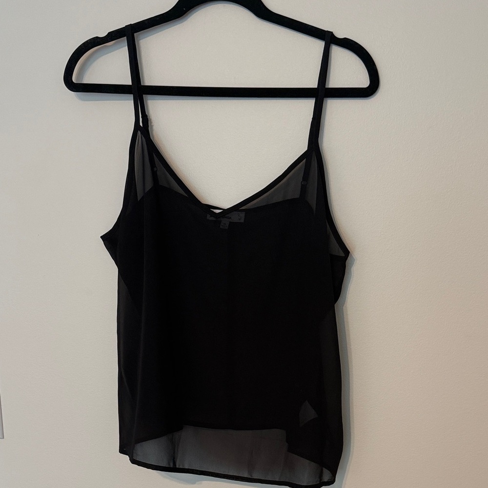 Sam Edelman Black Sheer Chiffon V-Neck Cami Tank Top XL Lightweight Feminine